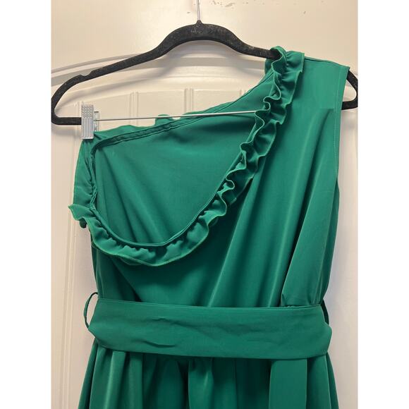 Unbranded Women’s Date Night One Shoulder Belted Flowy Maxi Dress Size L Green - Picture 7 of 9